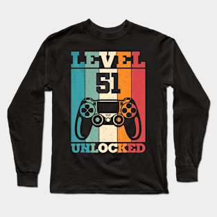 Mens Level 51 Unlocked  Video Gamer 51st Birthday Long Sleeve T-Shirt